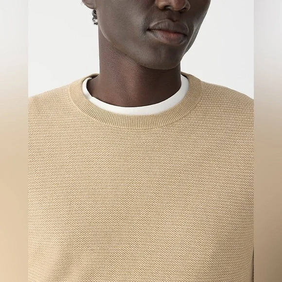 NWT Men’s J Crew Cotton piqué-stitch crewneck sweater, Size Medium, Camel